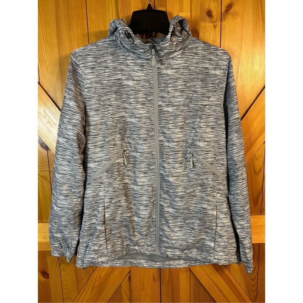 New Balance Jacket Womens Gray Heathered Zip Hooded Size Large (0328)